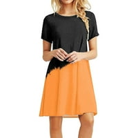 Žene Ljetne casual majice Trendy Color blok kratki rukav Crewneck Labava haljina za ljuljanje, naranča,