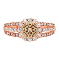 1. CT Sjajan okrugli rez Clear Simulirani dijamant 18k 18K Rose Gold Halo Solitaire sa Accenting prstenom