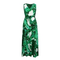Dyfzdhu ljetne haljine za žensko elegantno šifon bez rukava s remenom V-izrezom od tiskane cvjetne maxi