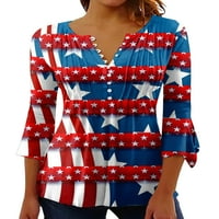 Grianlook dame Henley majica majica V izrez Casual Ljetni vrhovi Američka zastava Žene Lagani neovisnosti