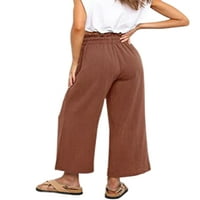 GRIANLOOK DAME LJETNE LEVETE široke pantalone na širokim nogama Gumbi Mid Struk Palazzo Pant Beach Ruffle