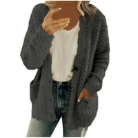 Ženski kaput Ležerne fleke Fuzzy Button Don Cloats Warm Winter Prevelizirani džemper od polje sa džepovima