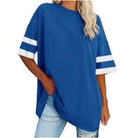 Ženska casual bluza vrhovi boja blok s kratkim rukavima Crewneck majice Ljeto Loose Basic Tees majica