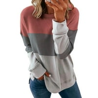 Cleance Womens Duksera Ležerne prilike Block Crewneck Striped Dugi rukav Split pulover vrhove labave