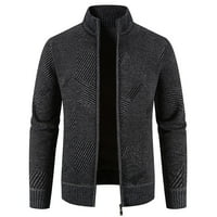 SNGXGN Cardigan džemper za muškarce dugih rukava V-izrez KARDIGANS za muškarce, tamno siva, veličine