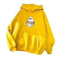Halloween Hoodie za žene grafički print casual dugih rukava sa džepnim dukserom s kapuljačom, žuti