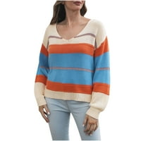 Symoidni džemperi za žene - V-izrez koji se guši jesen i zimski dugi rukav džemper prugasti ubode casual