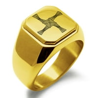 Nehrđajući čelik Celtic Saint Brigid Cross uređen kvadratni ravni top Biker stil polirani prsten