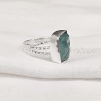 Prirodni plavi apatitni prsten, grubi prsten za apatitne, izliječenje, prsten za rođenje, sterling srebrna,