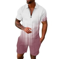 Muški kratki setovi Outfits Striped Print Two odijelo Zipper ovratnik Kratki rukav Top bluza Suklav