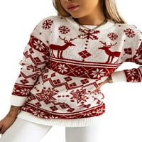 Ženska božićna snježna pahuljica tiskana labava prugaste patve džemper od jacquard dugih rukava