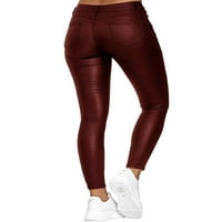 Prednjeg swalk Ladies Fau Kožne hlače Visoko struk gamaše Solid Color Yoga Pant Clubwear Troušeri Dugme
