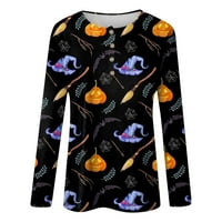 Halloween stabilna odjeća Ženska casual Halloween tiskani gumb vrata dugih rukava TOP bluza crna l