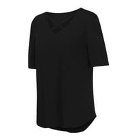 Poslovni casual vrhovi za žene Plain T majice Žene Ležerne prilike kratkih rukava srušili V-izrez Čvrsta