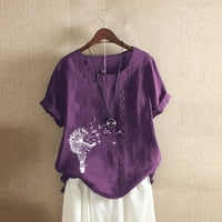 Ženske vrhove bluza Žene kratki rukav modni grafički otisci Ljetni posadni vrat majice Tunic TEE ljubičasta