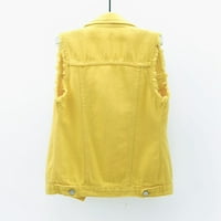 Košulja Žene pune boje rumen bez rukava prsluk od labavog traper jakne Top majice za žene