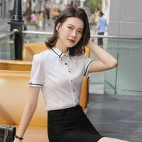 Ženska casual Slim Fit bluza Stripe košulja kratkih rukava navratnik na vrhu ured White 2xl