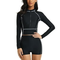 Lu's Chic ženski kupaći kupaći kostim za kupalište Spande Surf Modest Travel Rash Guard Crni 12