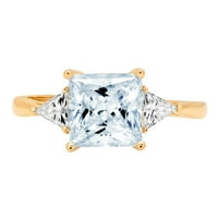 2.32ct Princess rezan plavi simulirani dijamant 18k žuti zlatni godišnjica Angažmane kamene prstene