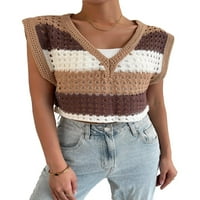 Ženski džemper prsluci casual colorblock v izrez višebojni s