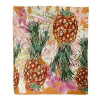 Flannel bacaju pokrivače bijeli botanički tropski uzorak ananase palmi listovi i spotovi mekani za kauč