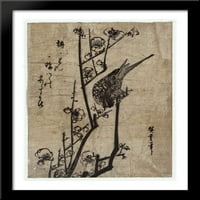 Blossom šljive i grmljarski krup veliki crni drveni vitrini ispis umjetnost Hiroshige