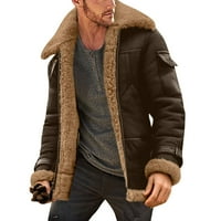 Zimske smeđe jakne za muškarce plus veličine kaput rever ovratnik dugih rukava podstavljena kožna jakna
