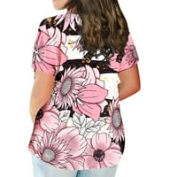 Royallove Ženske košulje Ženska vintage cvjetni ispis Pleted kratkih rukava Ležerna majica Top Plus