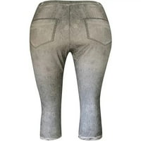 Voguele Žene Lažne traperice Ripped ispisuju tajice visoki struk FAU traper pant Work olovke Capri pantalone