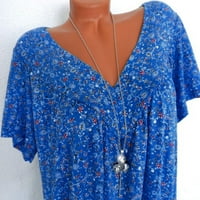 Cleance Corset vrhovi za žene cvjetne žene ljeto plus veličine kratkih rukava V-izrez za bluzu za ispis