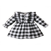 Toddler Baby Girging Božićna haljina Plaid gumb prema dolje ruffle dugih rukava One haljina s božićnom