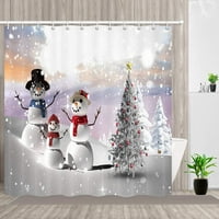 Božićni tuš za zavjese Božićno drvce Snowmen Snježno pejzažno Jelo Drveće poliesterska tkanina vodootporna