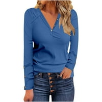Ženski pulover dugih rukava Fall Tee V-izrez Majica Blue XL