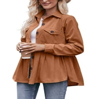 Ženska labava bluza Corduroy majica s dugim rukavima obične čvrste boje sa džepom karamelom Boja m