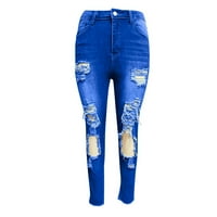 Miluxas ženske hlače plus veličine čišćenja Žene Solid Boja rupa Niski struk Jeans Flares gležnjače