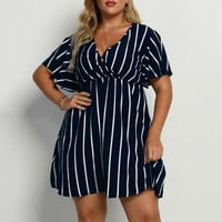 Ljetne haljine za žene plus veličine kratkih rukava Stripes uzorak haljina V-izrez Maxi Loop Fit Y2K