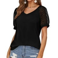 SKSLOEEG ženska bluza od čvrste čipke Duqua s kratkim rukavima TUNIC V V izrez Casual bluza, crni xxl