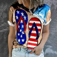 Majice OAVQHLG3B za žene Ljeto Ležerne prilike ljeti okrugli vrat Američka zastava Štampane majice Ležerne