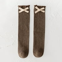 Dječje čarape jesen zimska agarična obrubljena čvrsta boja rebrasta luk Dječje djevojke 'teleske čarape