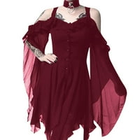 Ljetne haljine za žene V-izrez otisnute A-line srednje duljine labave rukavske haljine crvene m
