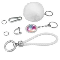 Pleteni taster set D oblik automobila Ključ za ključeve Pom Pom Carabiner Clip Galaxy Space Cloud Crystal