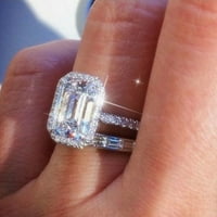 Xinqinghao Square Silver Rhinestone Cubic cirkonij Bridal Square Squinestone Angažman prsten Full Diamond