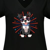Inktastični pas boston terijer 4. jula SAD Patriots Women's Plus veličine V-izrez majica