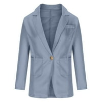Duge blezerke jakne za žene svijetlo modni džepni kaput jakna Čvrsta duga rukava odjeća svjetlo plavi