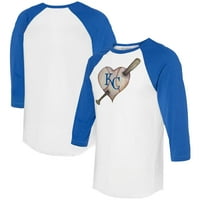 Ženska malena repala Bijela kraljevska kansas City Royals Heart Bat 3 4-rukava Raglan majica