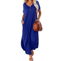 Ljetne suštine Otemrcloc Ljetne haljine za žene Trendy Solid Color Loot Fit Maxi Haljina kratkih rukava
