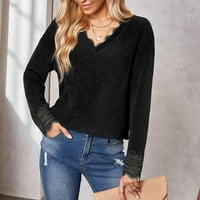 Odeerbi ženske vrhove majice Bluzes Dressy casual majice s dugim rukavima Modni pulover V-izrez čipka