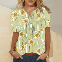 Košulje za žene Trendi ljetni kratki rukav cvjetni print Top okruglog vrata Gumb za gumb Basic Majice