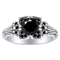 1. Carat okrugli oblik Crni prirodni dijamantski zaručni prsten 14K čvrsta bijela zlatna prstena veličine-8,5