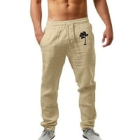 Muška modna casual tiskana posteljina džep čipkasti hlače velike veličine hlače za trening hlače muškarci